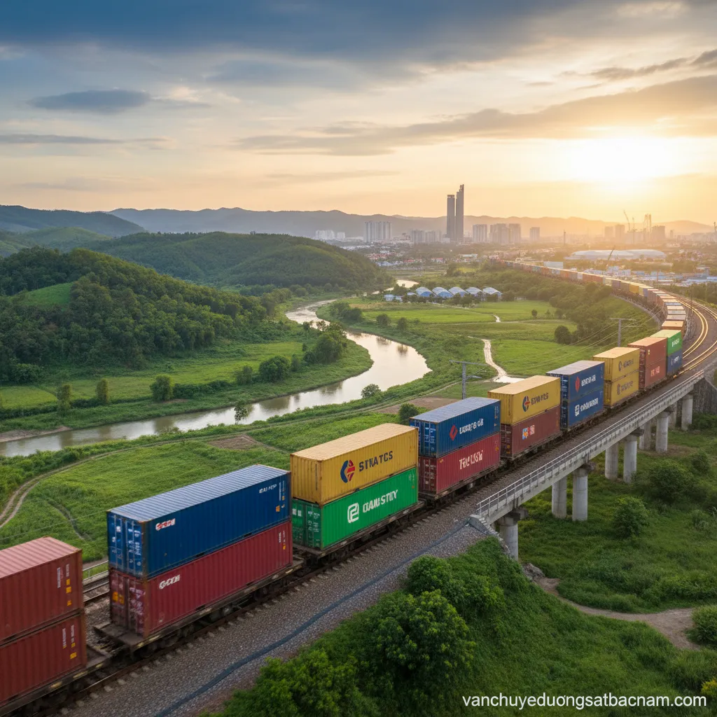 Container hàng hóa trên toa tàu tốc độ