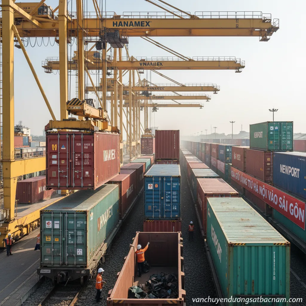 Xếp dỡ container lên toa xe lửa